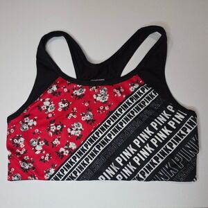 PINK Victoria's Secret Ultimate Sports Bra Black‎ Red Floral Print Racerback M